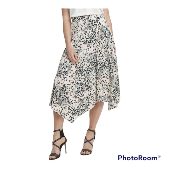 Dkny Dresses & Skirts - DKNY Stone Floral Butterfly Asymmetric-Hem Midi Skirt Beige Black Red NWT